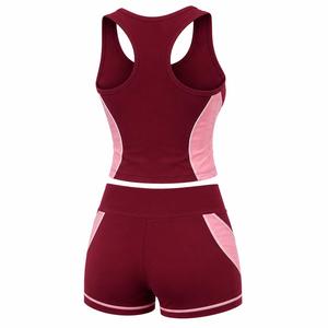 Ensemble de yoga 2 pièces pour femme : Crop top dos nageur et short taille haute, couleur unie avec bordure contrastante, séchage rapide, en Spandex, tenue de sport - Product Image 3