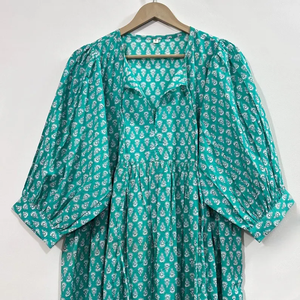 Vestido Oversize Casual Midi para Mujer, Tejido 100% Algodón, Estampado Floral Liso, Forro de Algodón, Manga Corta, Cintura Imperio, Estilo Babydoll - Product Image 1