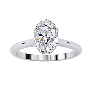 Bague de fiançailles solitaire en or blanc 18 carats avec diamant ovale de 1,25 carat cultivé en laboratoire, couleur E, pureté VVS, certifiée IGI, bijoux fins - Product Image 1