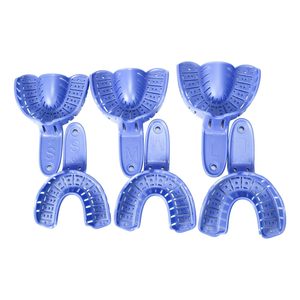 Juego Profesional de 6 Bandejas de Impresión Dental de Plástico |   Kit de Bandejas de Plástico Rígido Perforadas de 3 Tamaños Mixtos, Superior e Inferior (Azul) - Product Image 1