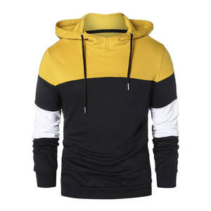 Sweat-shirt à capuche pour homme, coupe ajustée, tricoté, décontracté, automne, jaune, noir, blanc, manches classiques - Product Image 1