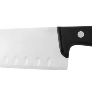 Couteaux de cuisine à manche noir et bord creux, avec lame argentée à fossettes, trois rivets métalliques et pointe affûtée pour trancher les aliments et cuisiner - Product Image 4