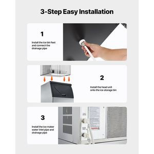 Attrezzatura di Refrigerazione per Cucine Commerciali, Macchina per il Ghiaccio in Acciaio Inox con Contenitore di Stoccaggio, Capacità 300 LBS, Design Antiscivolo Regolabile - Product Image 6