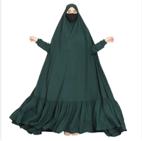 Robe longue maxi vert foncé pour femmes musulmanes avec hijab et niqab intégrés, élégante, style Dubaï, abaya islamique modeste sans couture - Prix de gros
