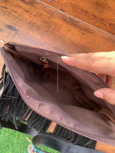 Bolso cruzado con flecos de cuero con pelo occidental para mujer, bolso con borlas florales de cuero genuino personalizado, bolsos de piel de vaca - Product Image 6