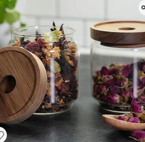 Clear <b>Small</b> Glass Jar With Bamboo Wooden Lid For Cosmetic Storage Cotton Balls And Bathroom Organizer Use - Product Image 4