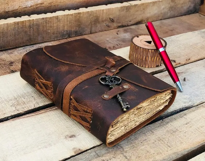 Handmade Deckle Edge Paper Leather Bound Journal with Vintage Key Leather Book Journal Factory Note Book Bag Gift Cover Notebook