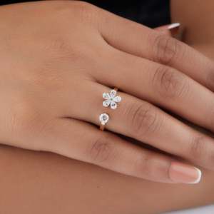 Purecarat <b>Open</b> Floral Geometric Minimalistic Multi-Stone Diamond <b>Ring</b> - Product Image 6