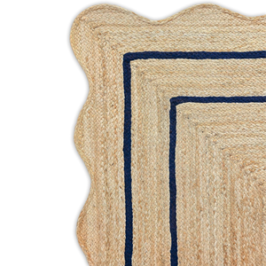 Foldable Striped Rattan <b>Rug</b> Natural Color with <b>Navy</b> <b>Blue</b> Lines Bohemian Style Decorative Floor Mat for Kids Room - Product Image 5