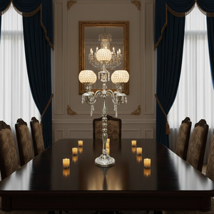 Candelabros centros de mesa plata boda decoración candelabro Metal portavelas centro de mesa hecho a mano cuentas de cristal y cuencos - Product Image 3