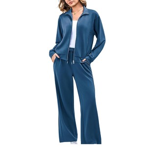 Ensemble de survêtement rayé noir et blanc pour femme, manches longues, fermeture éclair sur le devant, pantalon de jogging sportif, respirant, coupe régulière, 100 % polyester, automne - Product Image 5