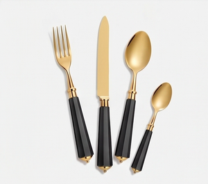 Modern Luxury Gold Plated Flatware <b>Set</b> With <b>Black</b> Handles Dishwasher Safe Perfect For Wedding Tableware <b>Cutlery</b> - Product Image 1