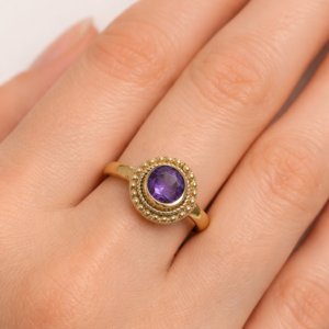 Electroplated Brass <b>Ring</b> Rose <b>Quartz</b> Round Cabochon Fixed Size Elegant Halo Statement <b>Ring</b> Handmade Women Jewelry Bezel Setting - Product Image 4