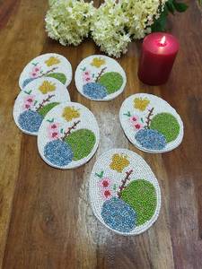 Handmade Beaded Maple Leaf Coasters Reusable Fabric <b>Bar</b> <b>Mats</b> Classic Autumn Design Orange Yellow Brown Pattern Luxury - Product Image 4