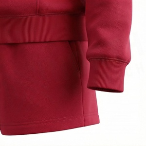 <b>Women's</b> 2 Piece Hooded Sweatshirt and Shorts <b>Set</b> Solid Color Fleece Casual Loose Fit Above Knee Red - Product Image 6