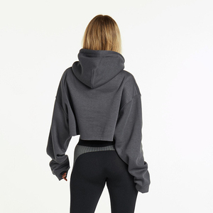 Hoodies noirs pour femmes 2022, crop tops ajourés, sweat-shirts courts à empiècements en maille, manches longues, crop tops d'automne - Product Image 2