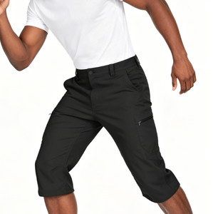Pantalon cargo capri pour homme, séchage rapide, noir, extensible, longueur 34, short de randonnée avec poches zippées pour activités de plein air - Product Image 1