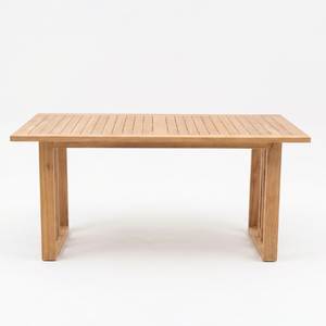 Table à manger rectangulaire en bois massif Felcia pour l'extérieur avec un design moderne à lattes, durable et écologique - Product Image 2