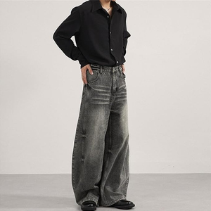 Pantalones de Mezclilla Negros para Hombre, Estilo Vintage, Holgados, Rectos, Tejido Sólido, Casuales, de Moda Urbana para Invierno - Product Image 4