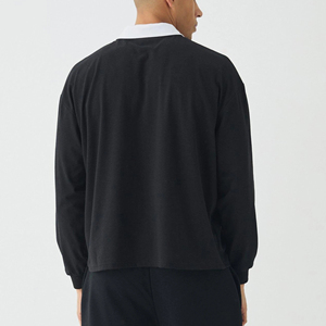Polo en tricot à manches longues pour homme avec impression de logo de marque personnalisé, coupe décontractée, noir, coton, polos de golf décontractés pour homme - Product Image 2