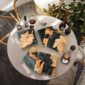 Posavasos Cuadrados de Madera al por Mayor, Alfombrillas de Resina Epoxi con Aislamiento Térmico, Almohadillas de Madera y Bambú, Almohadillas Modernas de Nogal de Lujo para Uso en la Cocina - Product Image 6