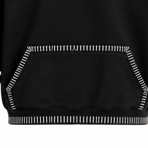 Sweat à capuche oversize noir avec bordure cousue, effet vieilli, style streetwear, surpiqûres contrastées, poche kangourou, tenue décontractée - Product Image 6