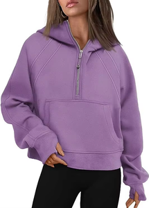 Sweat-shirt unisexe blanc à capuche et demi-zip en polaire, coupe régulière, oversize, uni, décontracté, avec poche, tricoté, respirant, séchage rapide, hiver - Product Image 5