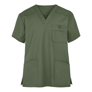 Men Olive Green <b>Scrub</b> <b>Tops</b> V-Neck Short Sleeve With Pockets Hospital Uniforms Cotton Polyester Woven Fabric - Product Image 4