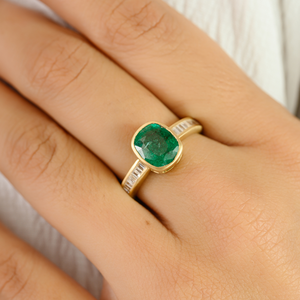 18K Solid Gold Cushion Cut Emerald & Diamond Statement Ring IGI Certified - Product Image 1