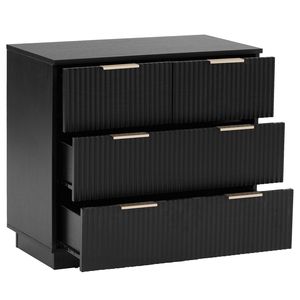 Comodino a Tre Livelli con Quattro Cassetti, Ante con Motivo Ondulato, in Particelle P2 Nere e Pannello a Densità Media - Product Image 3