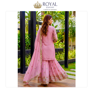 Hermoso Traje Sharara de Diseño Indio al por Mayor con Georgette Sintético Pesado, Dupatta de Georgette y Bordados - Product Image 6