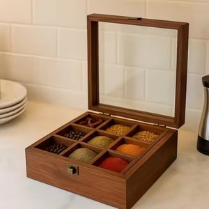 Natural Wooden <b>Masala</b> <b>Box</b> Spice Organizer Multi Compartment Storage for Kitchen Seasoning and Herbs - Product Image 3