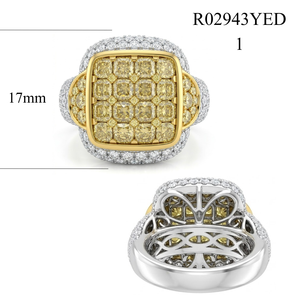 Anillo de boda y cóctel de lujo vintage de oro amarillo de 18K con diamantes, para mujer, con diseño de cojín elegante, racimo completo, micro pavé y banda de declaración en forma de cúpula - Product Image 4