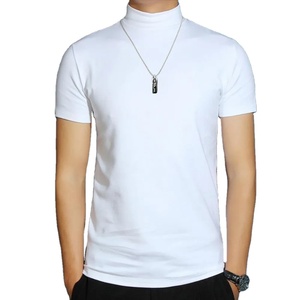 Camiseta de cuello alto de manga corta para hombre a la moda, Camiseta básica de cuello medio alto de estilo coreano ajustada, Camiseta básica de Modal informal, camisetas - Product Image 2