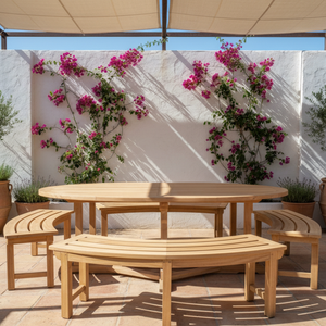 Table de repas d'extérieur pour hôtel, en teck massif, de forme ovale, design contemporain, imperméable, écologique, moderne, simple, pour l'extérieur - Product Image 4
