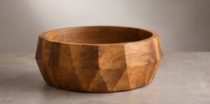 Bol en bois de manguier haut de gamme à facettes profondes, finition noyer riche, plat de service, pièce maîtresse décorative - Product Image 3