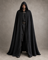 Cape à capuche unisexe noire médiévale, longue cape gothique, costume de Renaissance LARP, sorcier, sorcière, traître, Halloween, fantaisie, polyester
