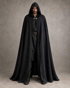 Cape à capuche unisexe noire médiévale, longue cape gothique, costume de Renaissance LARP, sorcier, sorcière, traître, Halloween, fantaisie, polyester - Product Image 2