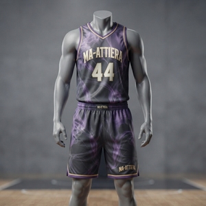 Uniforme de basket-ball pour hommes MA-ATTIERA, maillot et short en sublimation violet et noir, polyester respirant, vêtements d'équipe, taille adulte - Product Image 1