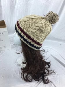 Unisex Knitted Beanie <b>Hat</b> Cable Knit Pom Pom Striped Cuff Winter <b>Warm</b> Cap Casual Style for Adults - Product Image 6