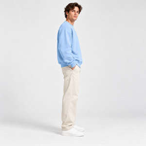Sudadera de Cuello Redondo Extra Grande para Hombre, Color Azul Claro Sólido, Tejida, de Manga Larga, Informal, para Otoño - Product Image 5
