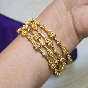 Lakshmi Diamond Lookalike Zircon Alloy Gold Plated Oxidized Polish Bangles 2*6 Ethnic Charm Bracelets for Women's Engagement - Product Image 2