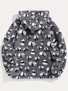 Sudadera con Capucha Sherpa para Hombre, Gris y Blanca con Estampado, Bolsillo Canguro, OEM ODM, Ropa al por Mayor - Product Image 2