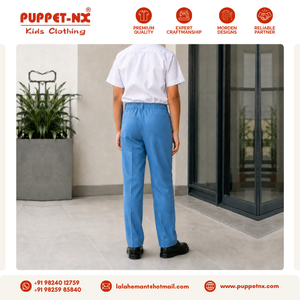 Pantalon d'uniforme scolaire bleu clair pour garçons de qualité supérieure, coupe droite classique, qualité certifiée - Product Image 3