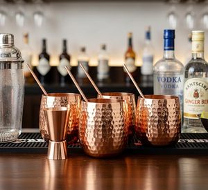 Hammered Copper Moscow Mule <b>Mugs</b> <b>Set</b> For Chilled Cocktails Stylish Drinkware For Kitchen Bar And Party Serving - Product Image 2