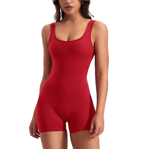 High Neck Cutout Yoga Jumpsuit Women Breathable Nylon Spandex Blend One Piece Bodysuit Sleeveless <b>Shorts</b> Shoulder Window Detail - Product Image 1