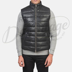 Chaleco Acolchado de Cuero Negro Premium para Hombre, Chaqueta de Invierno sin Mangas de Piel de Oveja Auténtica, Chaleco Acolchado para Hombre - Product Image 2