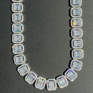 Luxury Geometric <b>Statement</b> <b>Necklace</b> 925 Silver Gold Plated Baguette Cut Diamond Link Chain Unisex Party Jewelry - Product Image 2