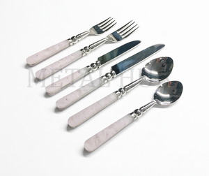 Ensemble de couverts en quartz rose, acier inoxydable, manche en résine, ensemble de 6 couverts, finition argentée brillante, vaisselle de luxe pour table à manger - Product Image 2
