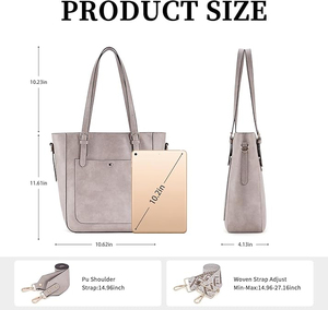 Prix de gros pour sacs fourre-tout personnalisés en cuir véritable pour femmes, sacs à main tendance avec trois sangles et fermeture éclair - Product Image 5